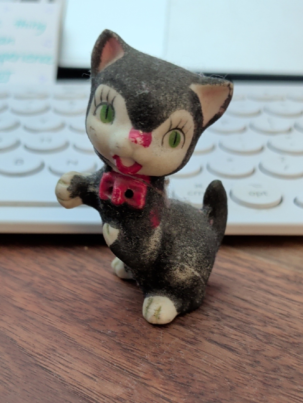 Black and White Cat Ceramic Figurine with Bow